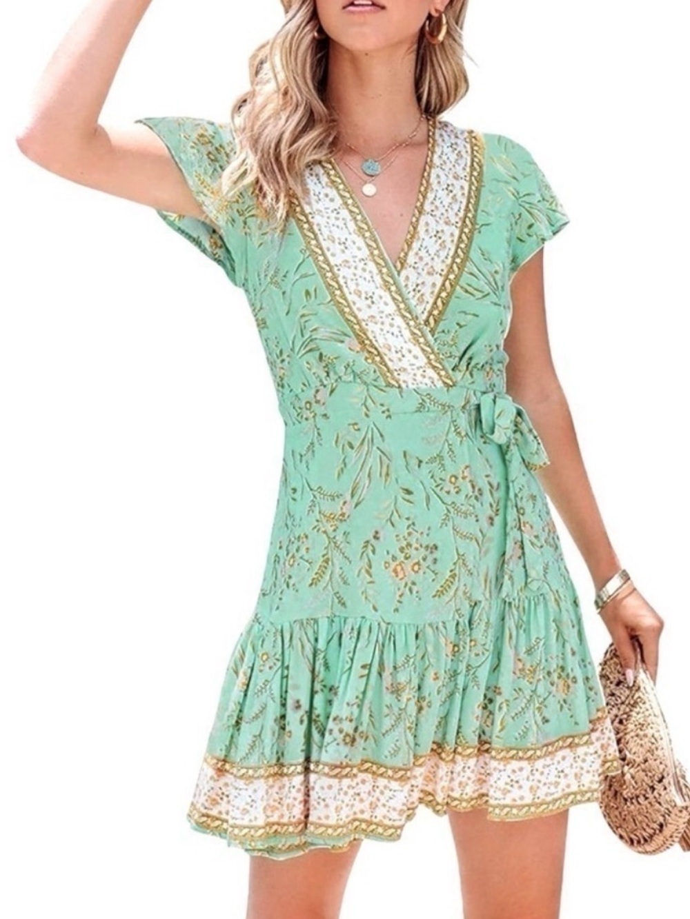Zesica 100% Rayon Summer Wrap Dress Size small